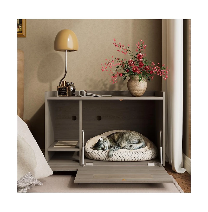 Zeus & Ruta Gray Hidden Litter Box Cabinet with Storage Bench
