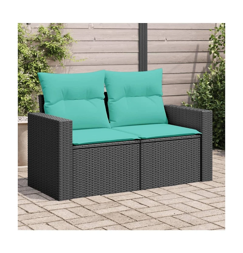 Garden Sofa Black Poly Rattan 2-Seater Adjustable Feet