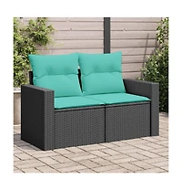 Garden Sofa Black Poly Rattan 2-Seater Adjustable Feet