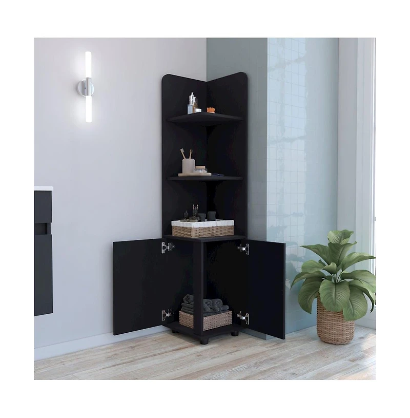 Tuhome Malibu Corner Linen Cabinet Black Mdf