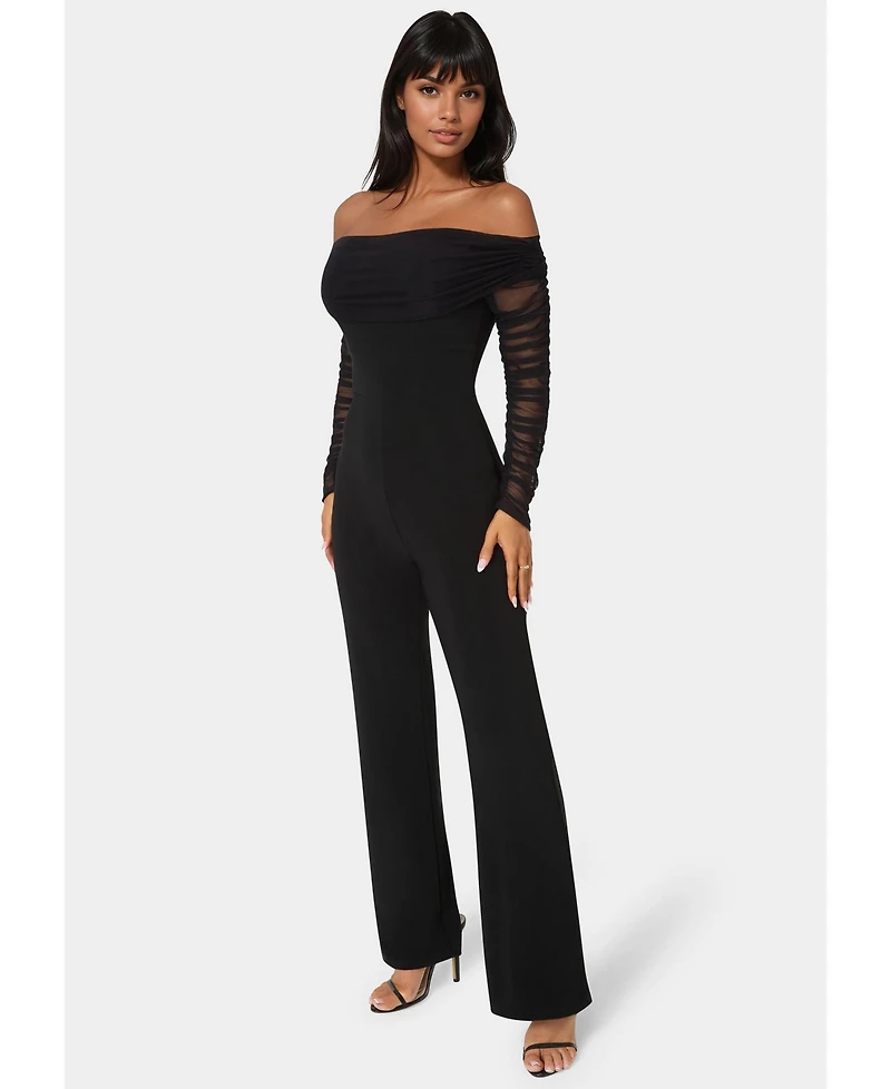 Bebe Women's Off Shoulder Ruched Jumpsuit