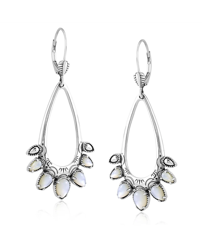 American West Jewelry Sterling Silver White Mother of Pearl Open Pear Gemstone Lever Back Earrings