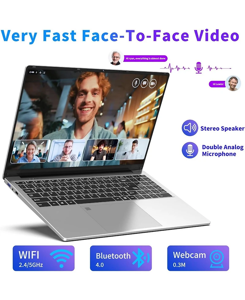 Kuu 16 Inch Laptop Computer, Gaming Laptop, 16GB Ram 1TB Ssd, N100 Processor, Fhd 1920 1200, 180° Open, Backlit Keyboard, Windows 11 Pro, Fingerp