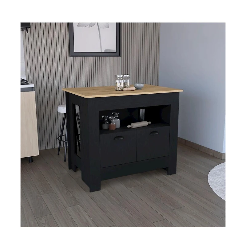 Tuhome Arlet Kitchen Island Black/Macadamia Mdf