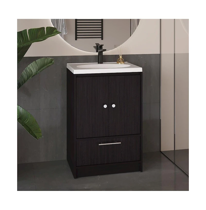 Tuhome Bathroom Vanity with Two Doors, Madison Black Mdf