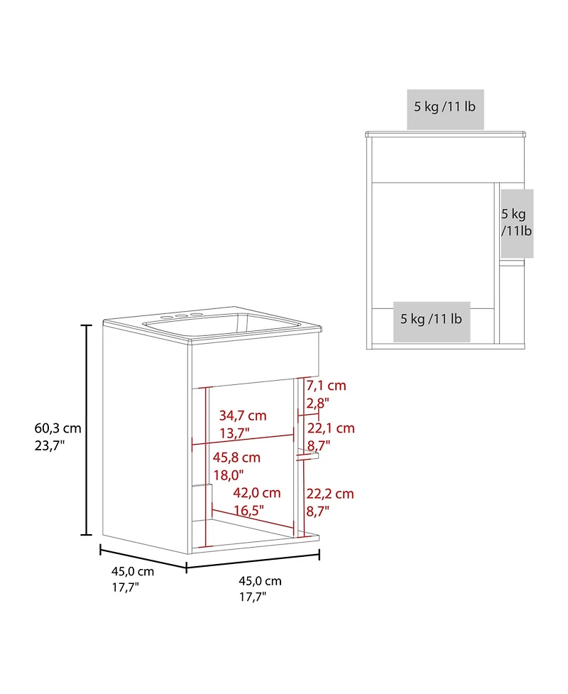Fm Furniture Siena Compact Vanity Cabinet, Single Door, Two Open Side Shelves, Space-Saving Design, Melamine,Bathroom Storage Unit, Natural Oak