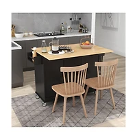 52.7" Rolling Kitchen Island with Drop Leaf, Solid Wood Top, Storage Cabinet & Drawers, Mobile Cart-Maison Boucle