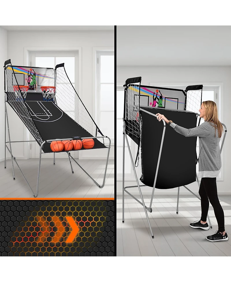 Dual Led Electronic Shot Basketball Arcade Game with 8 Game Modes 4 Balls Foldable