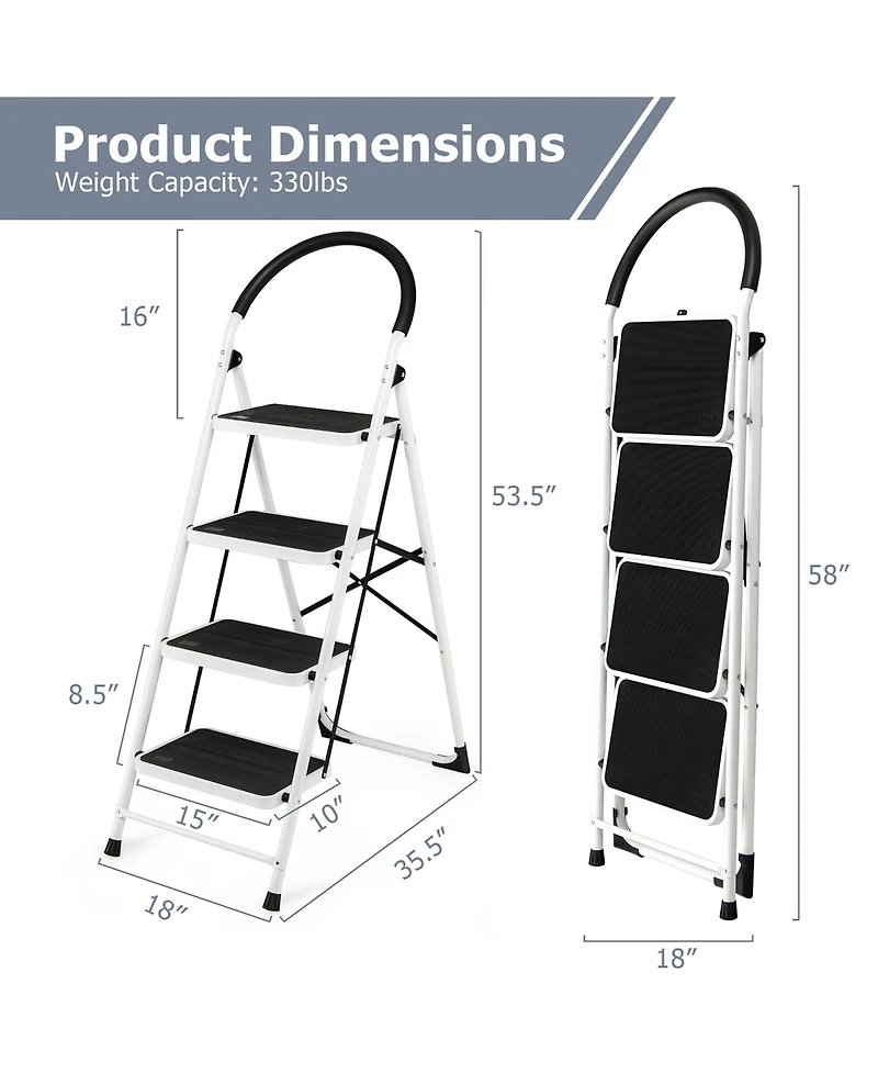 Costway 4 Step Ladder Folding Stool Heavy Duty 330Lbs Capacity Industrial Lightweight
