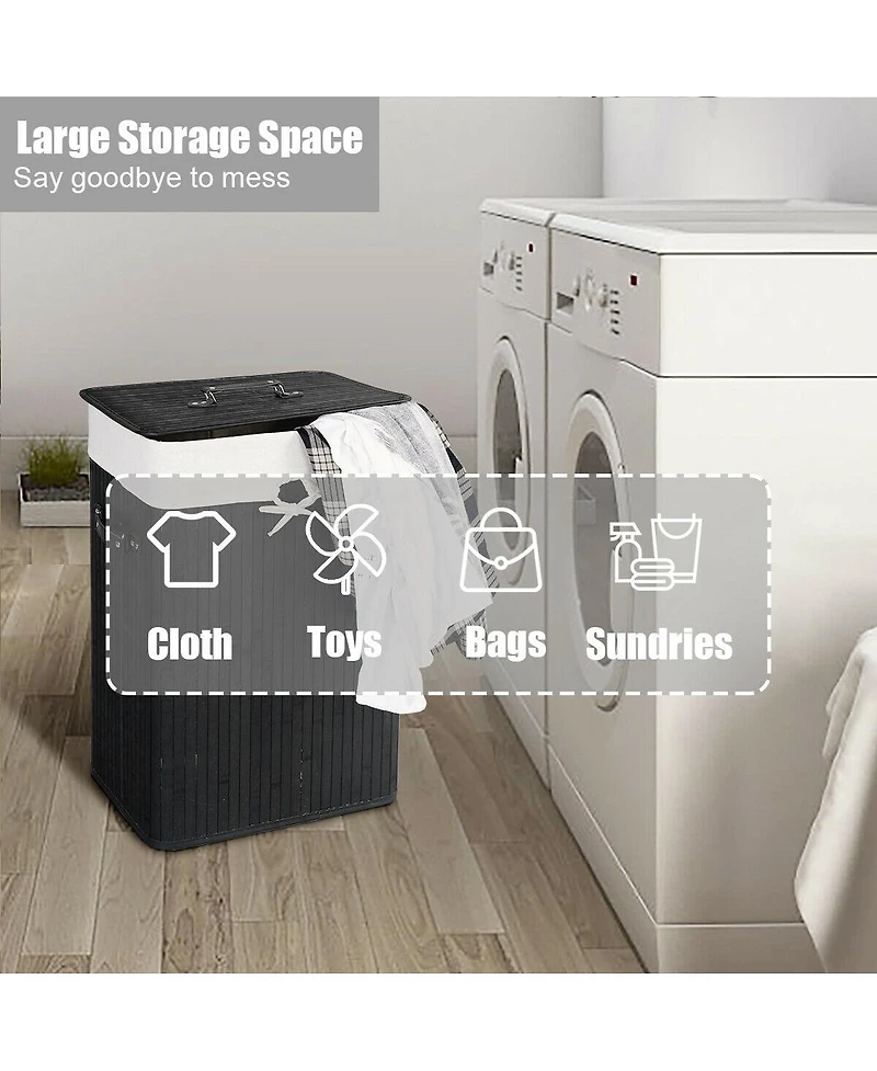 Rectangle Bamboo Hamper Laundry Basket Washing Cloth Bin Lid