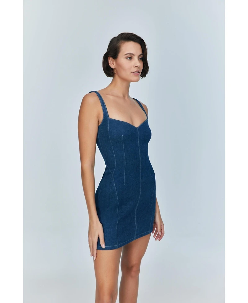 Jendue Women's Sosa Denim Mini Dress - Sleeveless Bodycon Jean