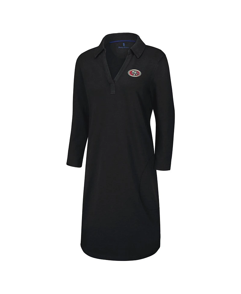 Tommy Bahama Women's Black San Francisco 49ers Ashby Isles Three-Quarter Length Sleeve Pullover Jersey Dress