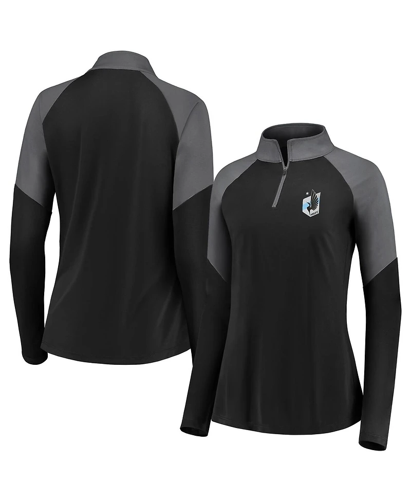 Fanatics Women's Black Minnesota United Fc Interlock Quarter-Zip Pullover Sweatshirt