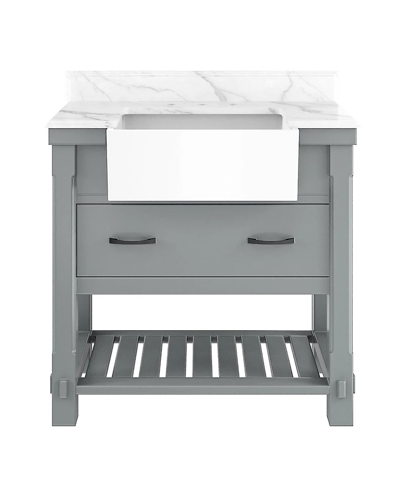 Casainc 36-Inch Solid Wood Bathroom Vanity with Quartz Bullnose Top and Ceramic Basin