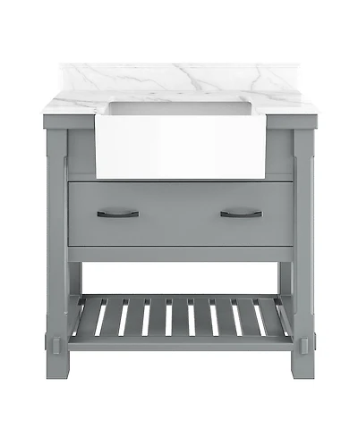 Casainc 36-Inch Solid Wood Bathroom Vanity with Quartz Bullnose Top and Ceramic Basin