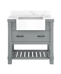 Casainc 36-Inch Solid Wood Bathroom Vanity with Quartz Bullnose Top and Ceramic Basin