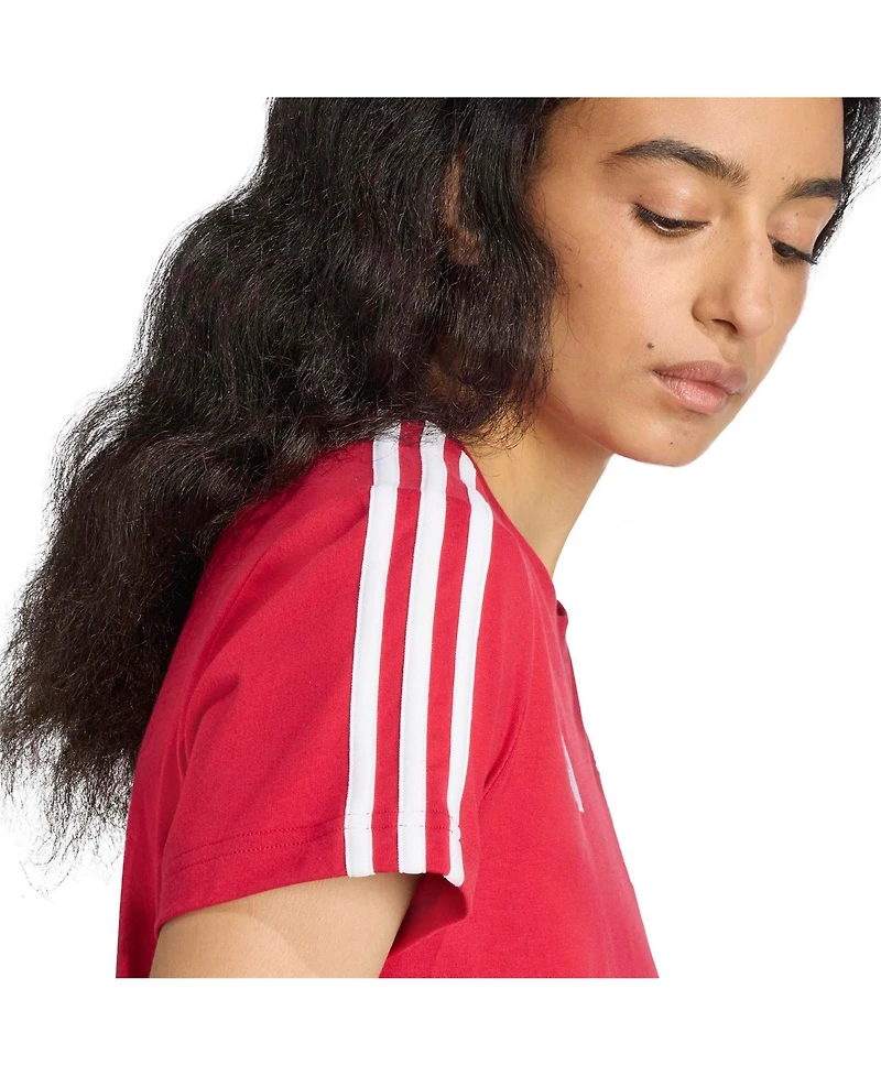 Adidas Women's Red Liverpool Three-Stripes T-Shirt