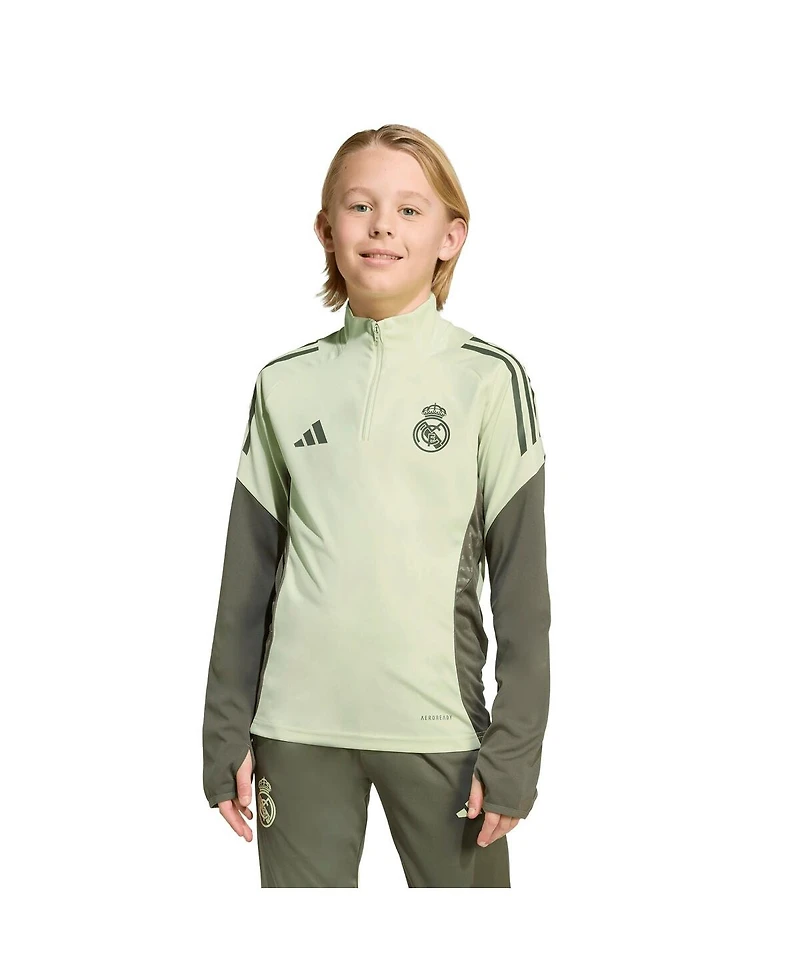 Adidas Big Boys and Girls Green Real Madrid 2025/26 Training Aeroready Quarter-Zip Pullover Sweatshirt