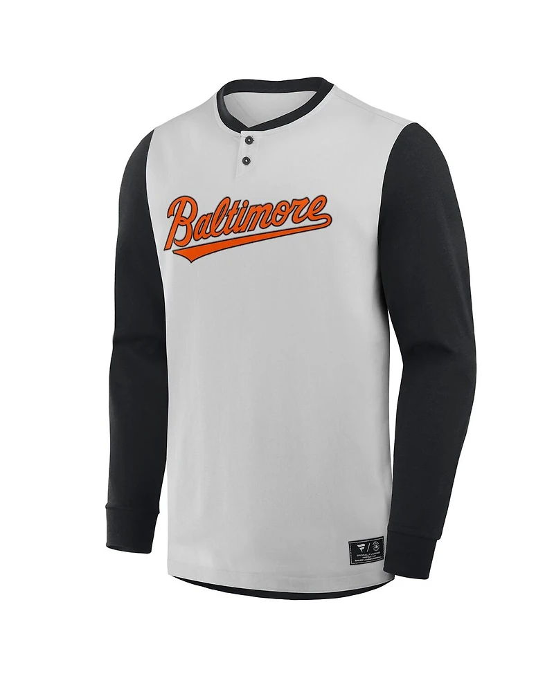 Fanatics Men's Gray/Black Baltimore Orioles Clubhouse Long Sleeve Henley Shirt