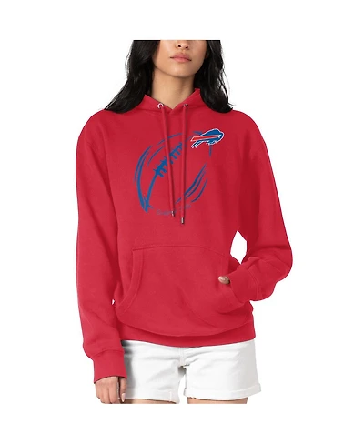 G-iii 4Her by Carl Banks Women's Red Buffalo Bills Football Logo Fleece Tri-Blend Pullover Hoodie