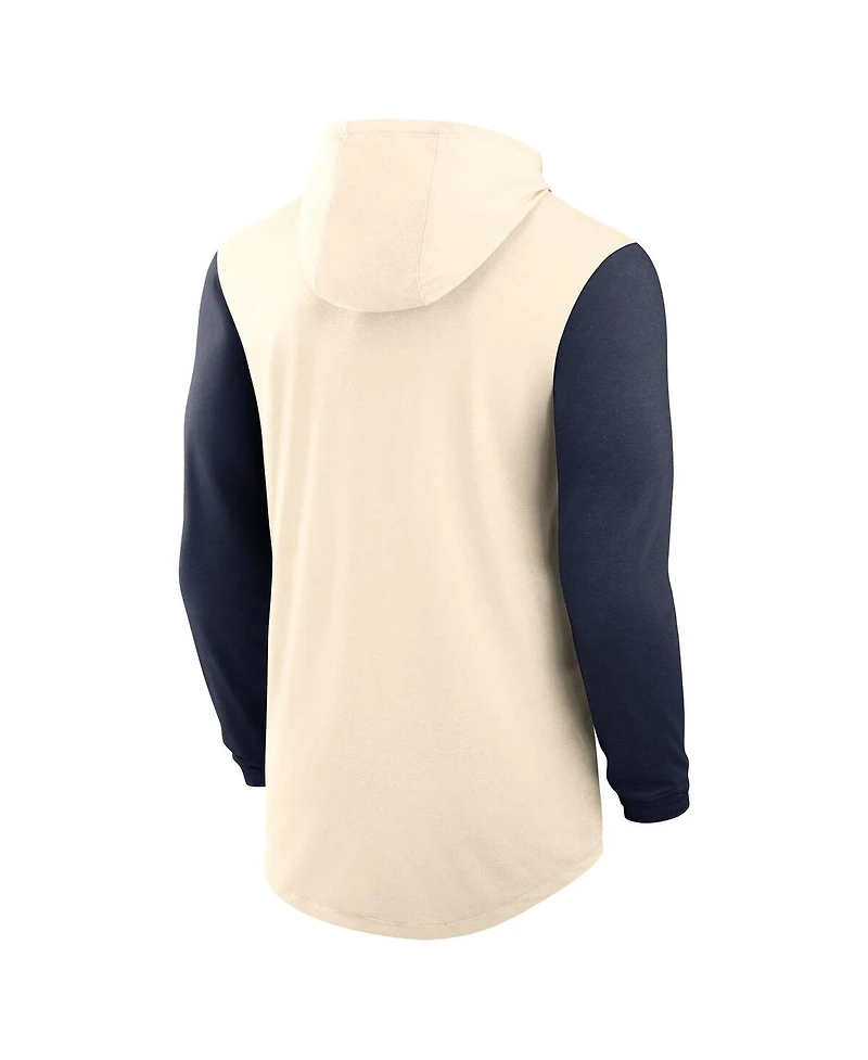 Nike Men's Natural/Navy Arizona Wildcats Legacy Color-Block Tri-Blend Performance Long Sleeve Hoodie T-Shirt