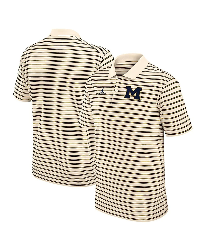 Jordan Men's Tan/Navy Michigan Wolverines Striped Primary Logo Performance Polo Shirt