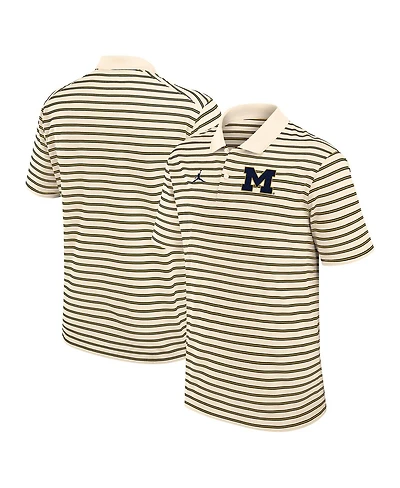 Jordan Men's Tan/Navy Michigan Wolverines Striped Primary Logo Performance Polo Shirt