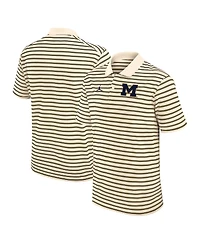 Jordan Men's Tan/Navy Michigan Wolverines Striped Primary Logo Performance Polo Shirt