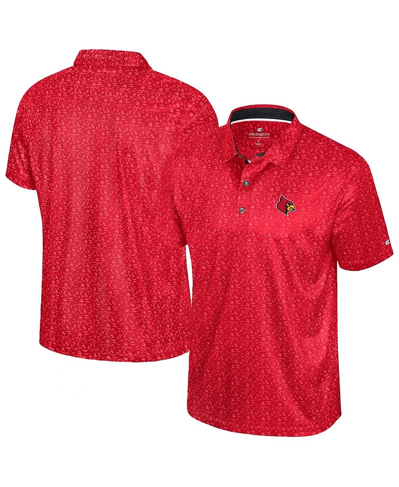 Colosseum Men's Red Louisville Cardinals Football Print Polo Shirt