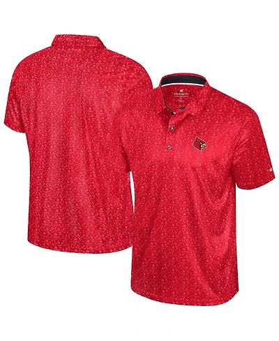 Colosseum Men's Red Louisville Cardinals Football Print Polo Shirt