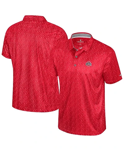 Colosseum Men's Scarlet Ohio State Buckeyes Football Print Polo Shirt