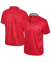 Colosseum Men's Scarlet Ohio State Buckeyes Football Print Polo Shirt