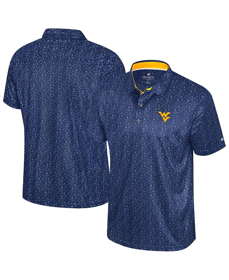 Colosseum Men's Navy West Virginia Mountaineers Football Print Polo Shirt