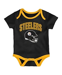 Outerstuff Baby Boys and Girls 3-Piece Pittsburgh Steelers All Day Play Bodysuit Set