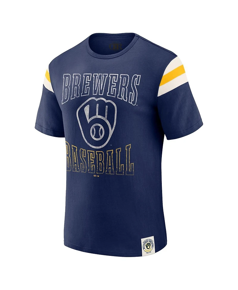 Darius Rucker Collection by Fanatics Men's Navy Milwaukee Brewers Distressed Sleeve Stripe T-Shirt