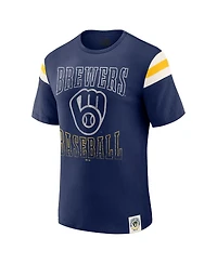 Darius Rucker Collection by Fanatics Men's Navy Milwaukee Brewers Distressed Sleeve Stripe T-Shirt