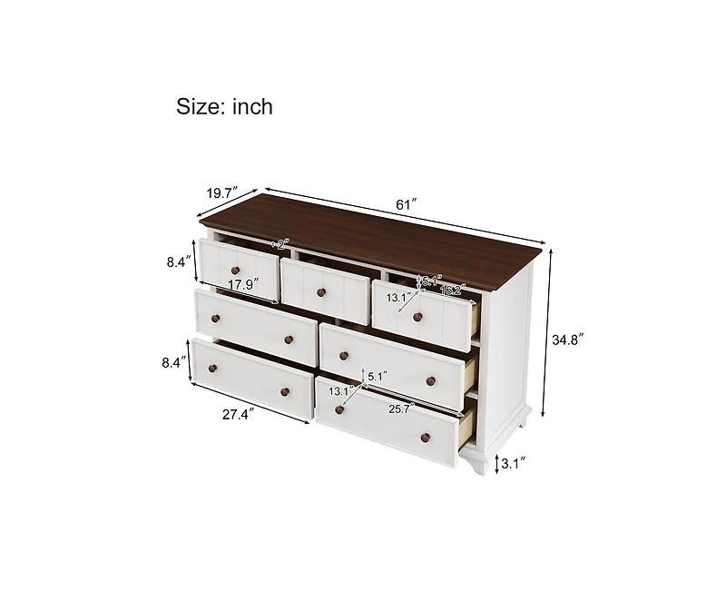 Casainc Wooden Storage Cabinet with 7-Drawer Dresser