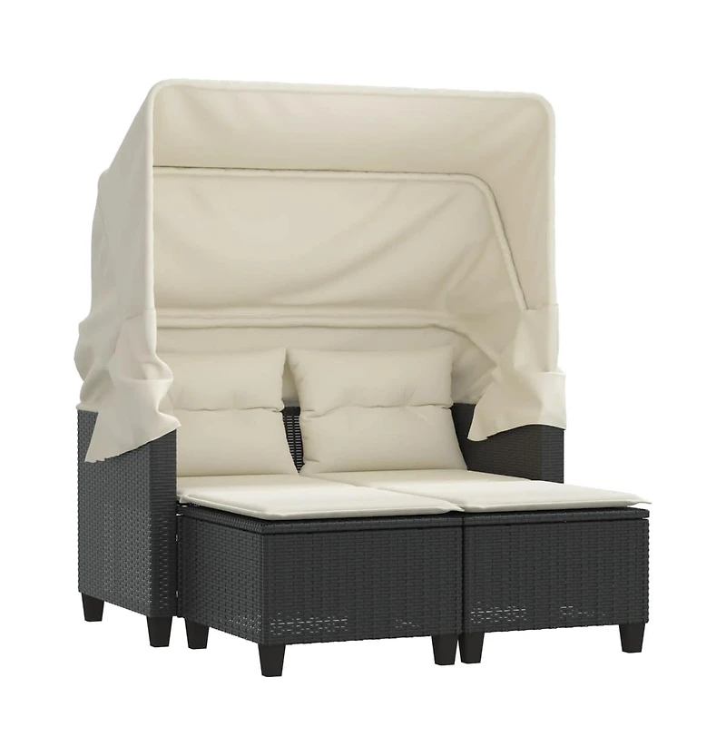 Garden Sofa Black Pe Rattan 2-Seater Adjustable Armrests