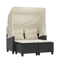 Garden Sofa Black Pe Rattan 2-Seater Adjustable Armrests