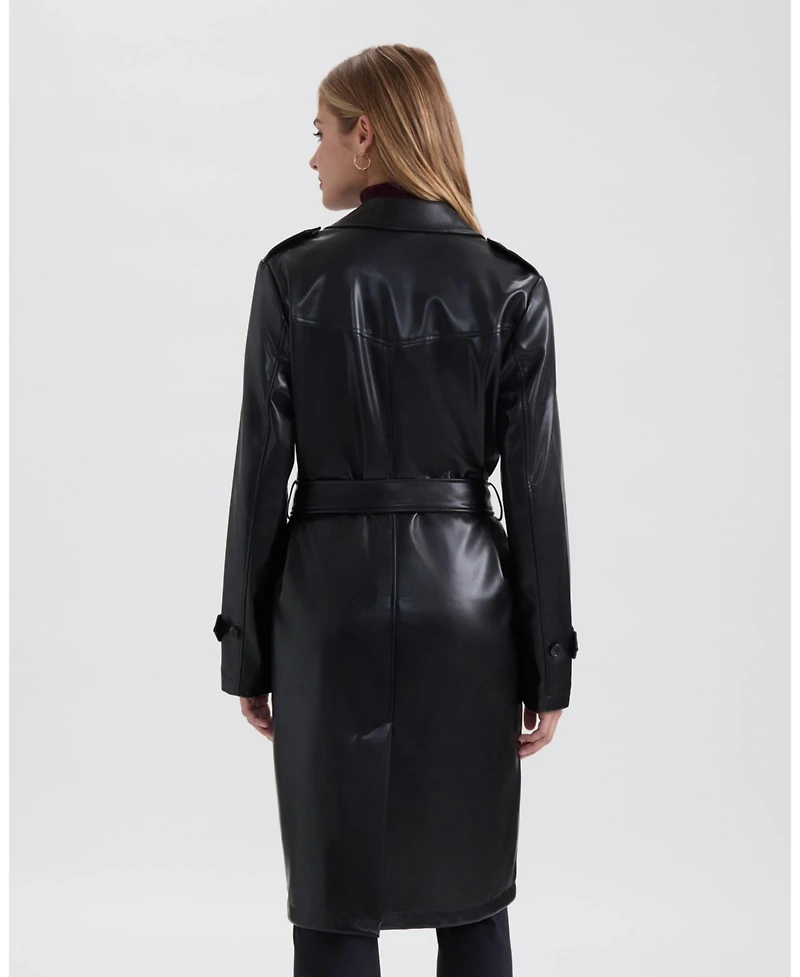 Nvlt Women's Single Breasted Pu Trench Coat