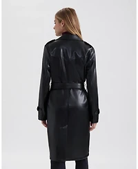 Nvlt Women's Single Breasted Pu Trench Coat