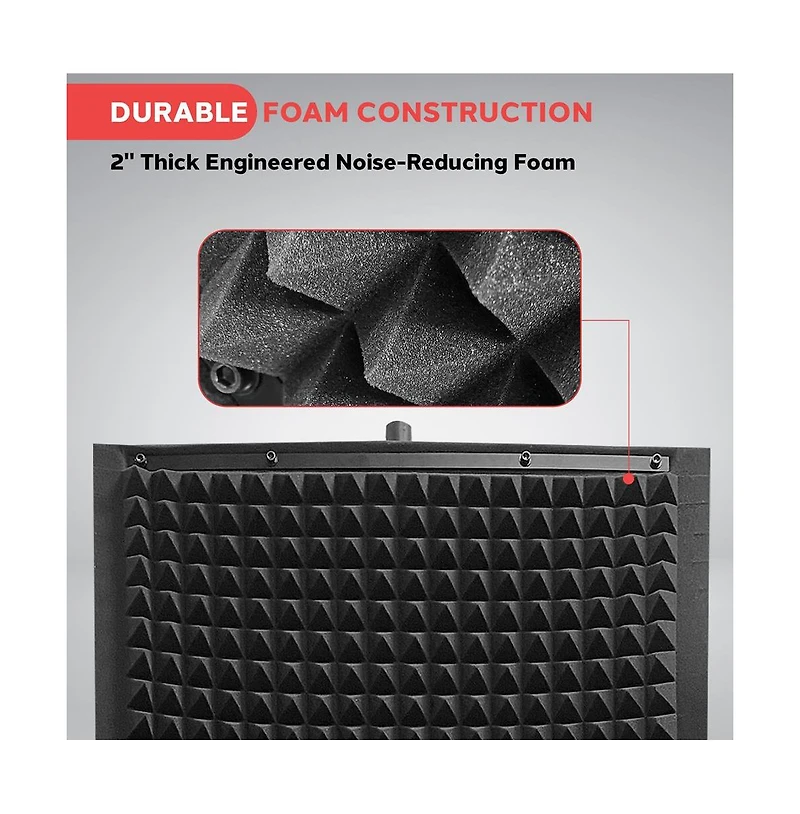 Pyle PSiP24 Acoustic Isolation Absorber Shield Sound Wall Panel Studio Foam Dampening Wedge with Adjustable Stand Charcoal Gray