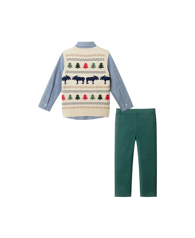 Andy & Evan Toddler Boys Toddler/Child Beige Sweater Vest, Blue Buttondown Green Pant Set