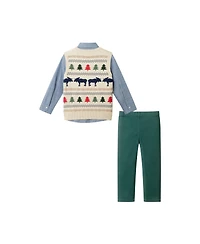 Andy & Evan Toddler Boys Toddler/Child Beige Sweater Vest, Blue Buttondown Green Pant Set