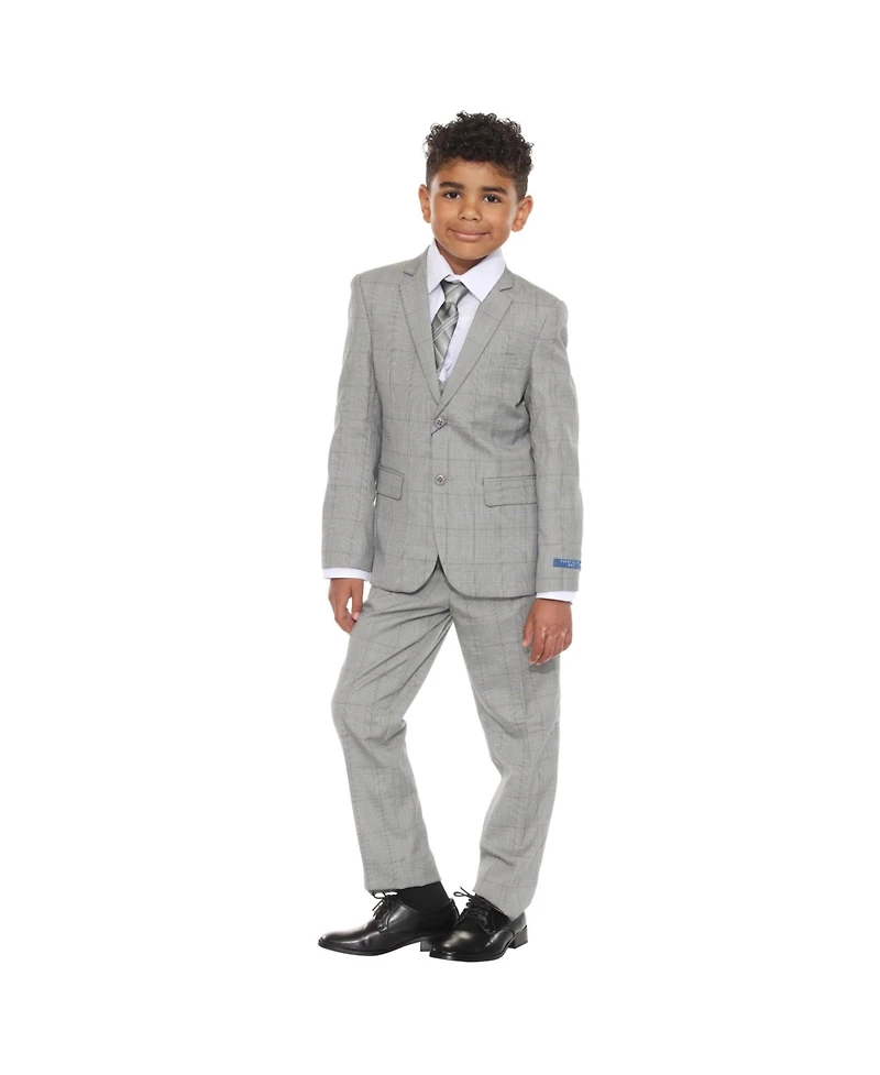 Perry Ellis Little Boys 5 Piece Windowpane Suit,Vest,Pants,Shirt and Tie Set
