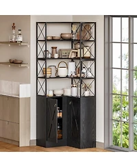 Tribesigns 79-Inch Ultra Tall Corner Cabinet with 4-Tier Shelf, Double Doors and X Baffle Design, L Shaped Storage Cabinet & Shelf, Black