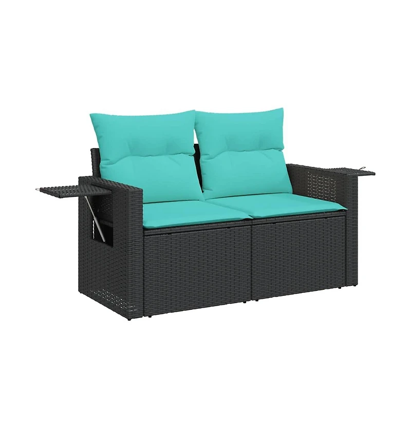 vidaXL Patio Sofa with Cushions 2-Seater Black Poly Rattan