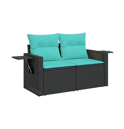 vidaXL Patio Sofa with Cushions 2-Seater Black Poly Rattan