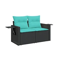 vidaXL Patio Sofa with Cushions 2-Seater Black Poly Rattan