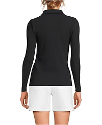Lands' End Women's Long Sleeve Pointelle Rib Keyhole Polo Top